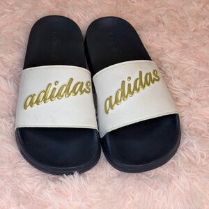 Adidas White and Gold Slides